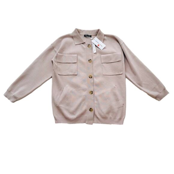 Suprelook Taupe Knit Button Front Long Sleeve Cardigan Sweater Shacket Small NEW - Picture 12 of 13